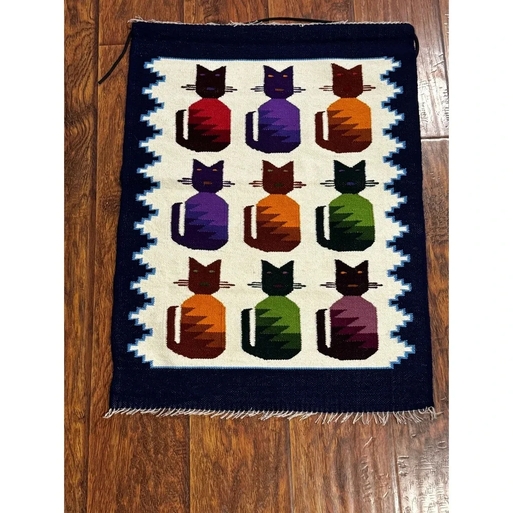 Handmade Southwest Wool Tapestry Cats 21x28